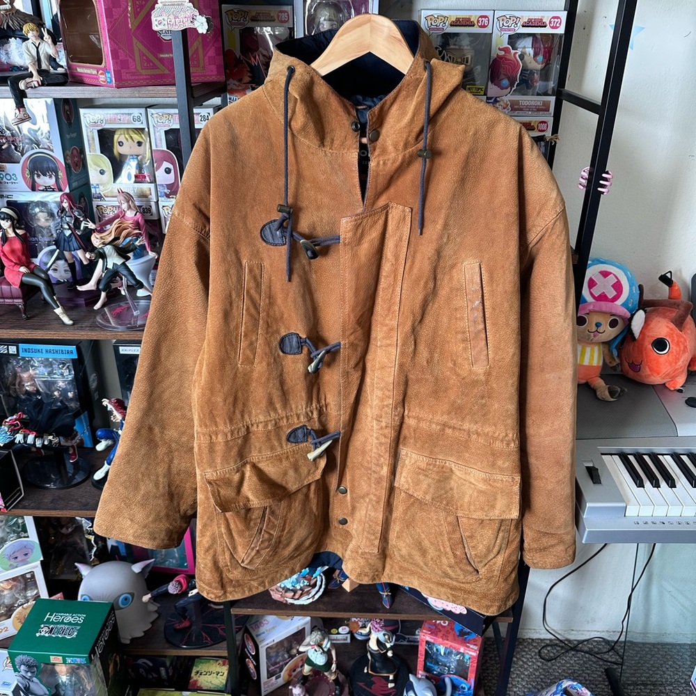 Wilson’s Leather Toggle Suede Hooded Jacket Men’s M Brown Made in Korea